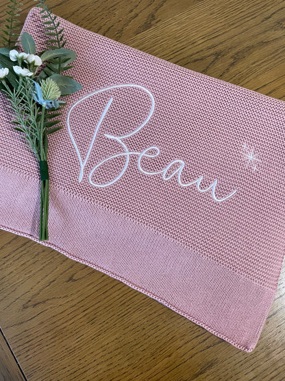 Dusty Pink Personalised Baby Knit Blanket