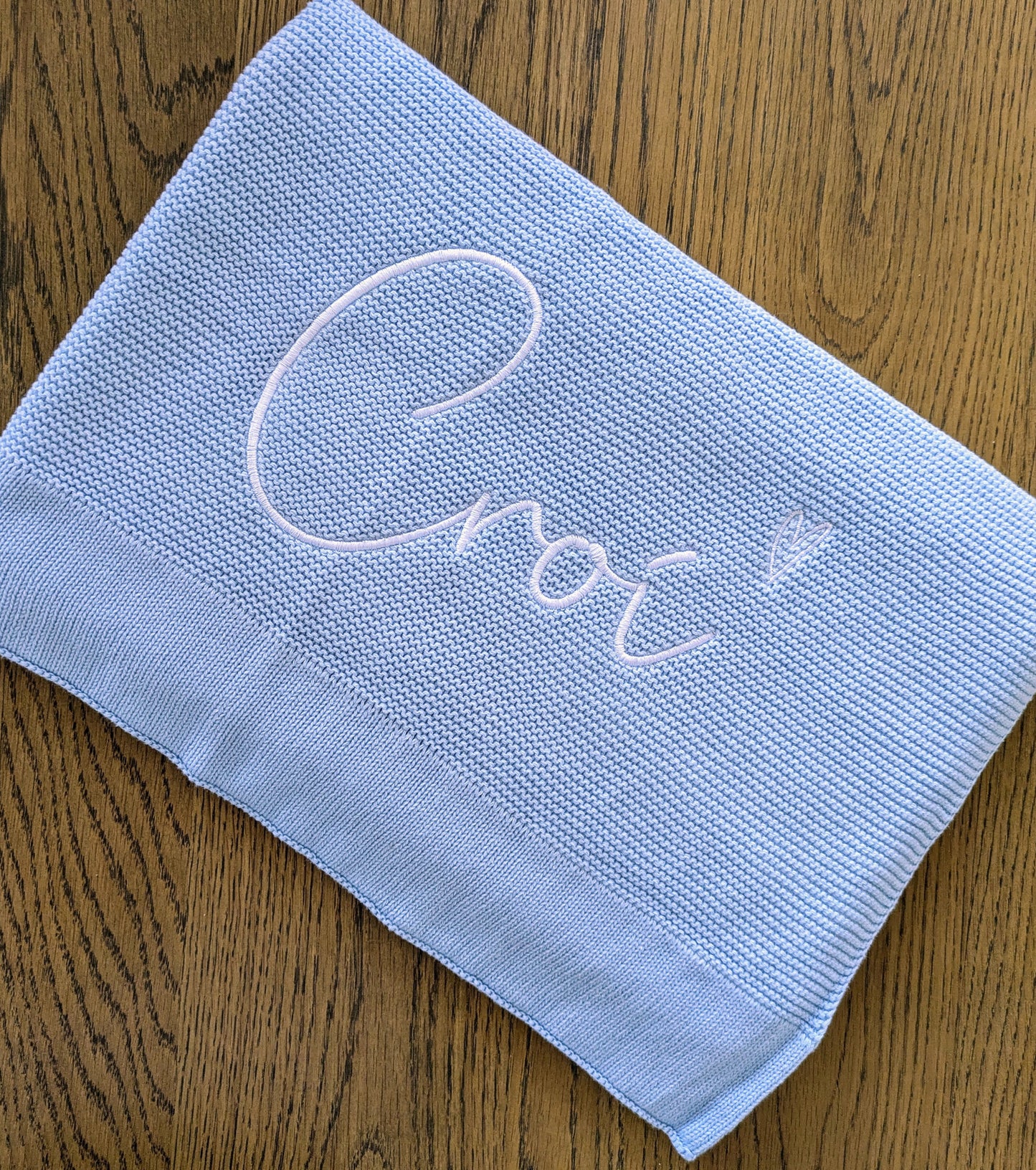 Light Blue Personalised Baby Knit Blanket